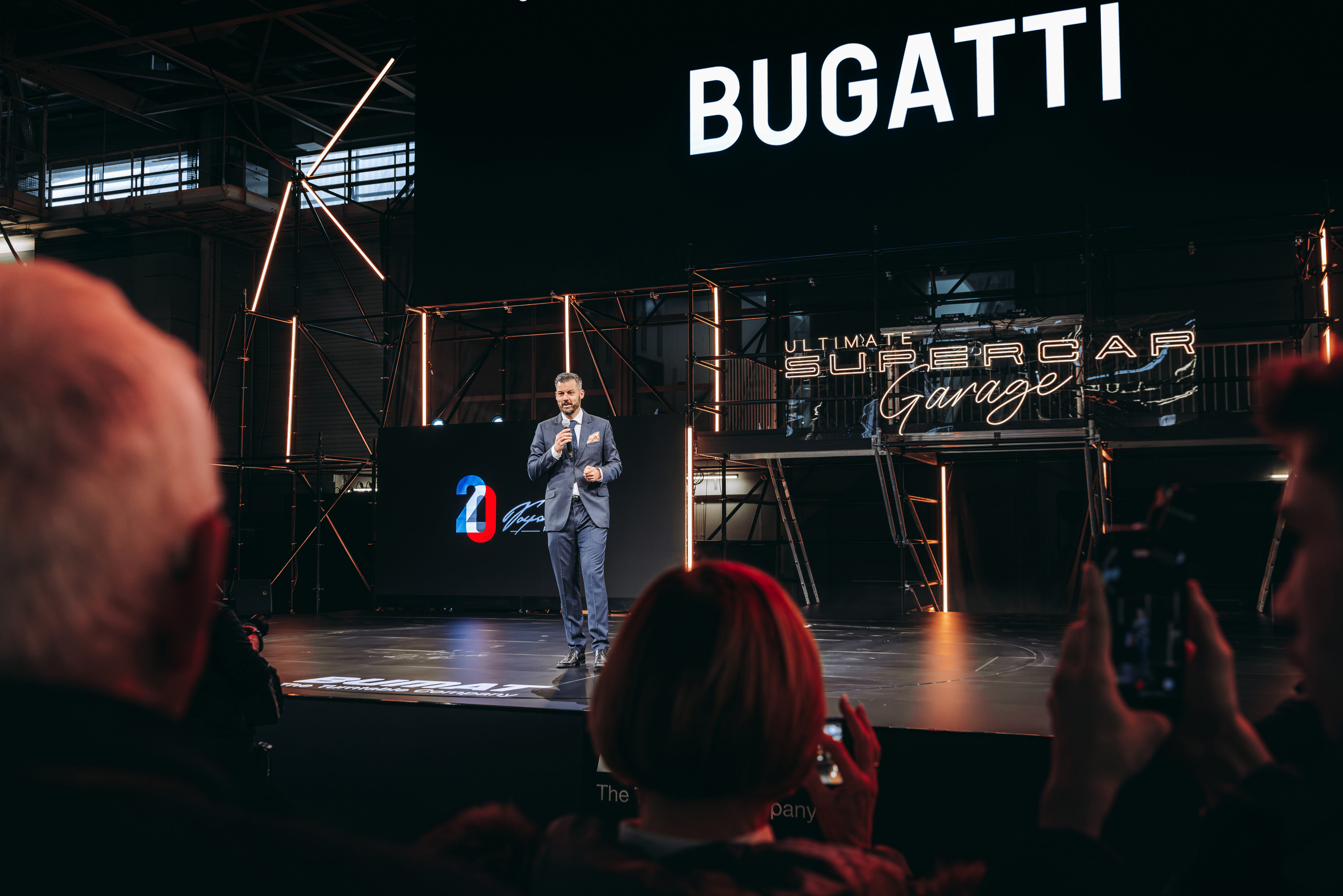 Mate Rimac appears on the Ultimate Supercar Garage Live Stage for the unveiling of the Bugatti F.K.P. Hommage.