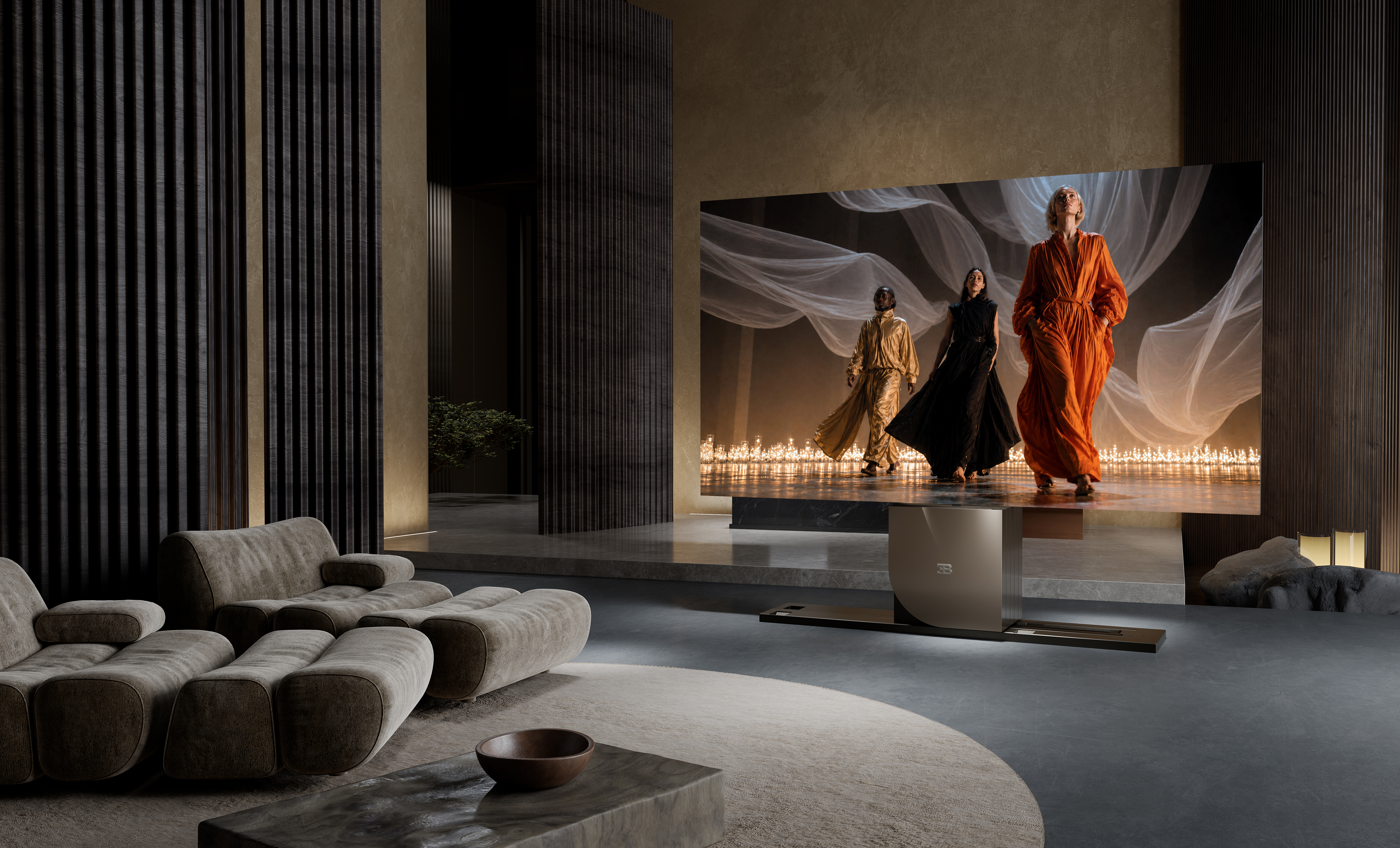 The C SEED BUGATTI N1 unfolds into the room, turning any living space into an unrivaled cinematic experience.