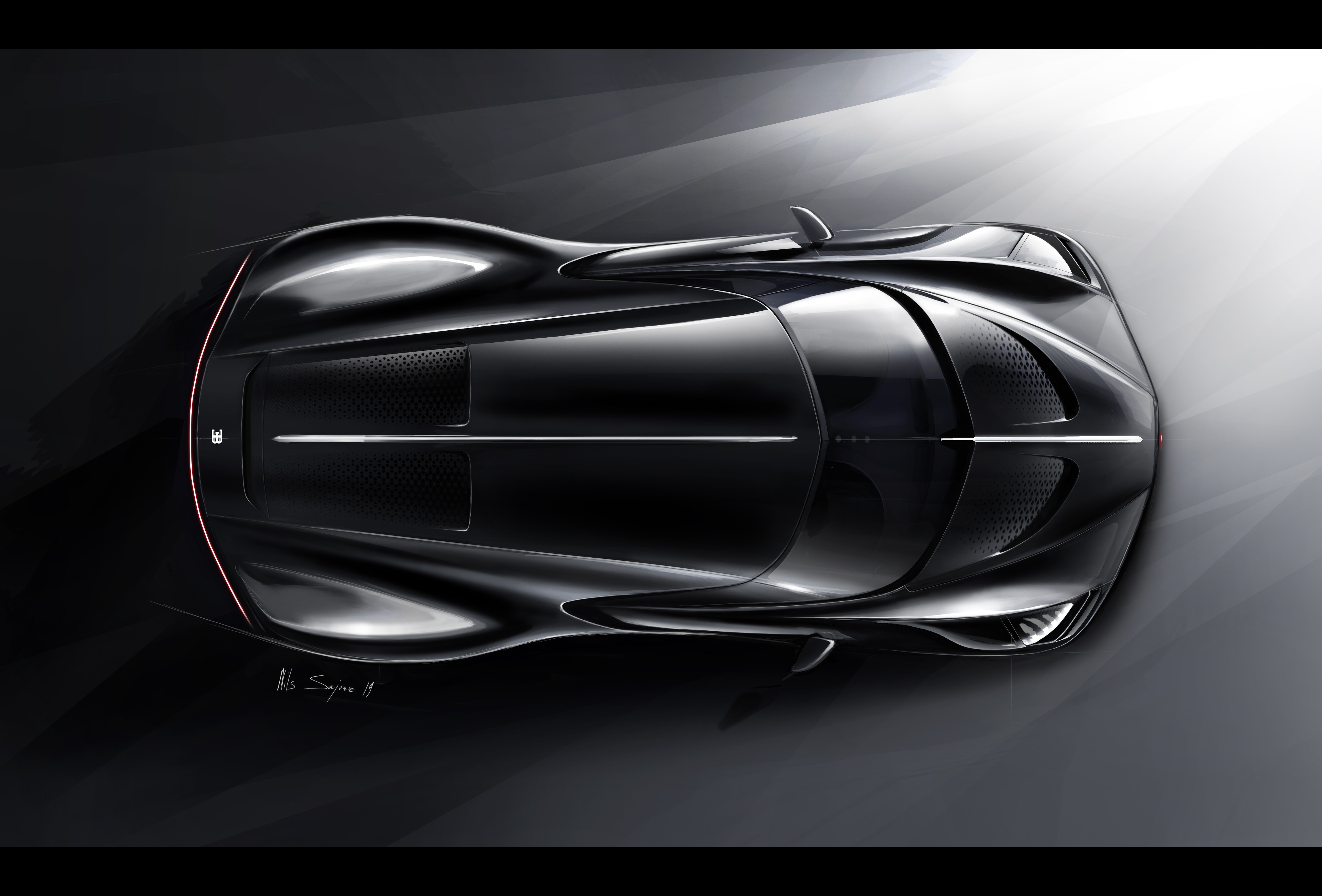 Design sketch Bugatti La Voiture Noire top view - Nils Sajonz, Bugatti Design.